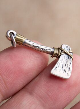 藏银斧头吊坠时尚文玩配件小斧头项坠小挂件福到好寓意吊坠银配饰