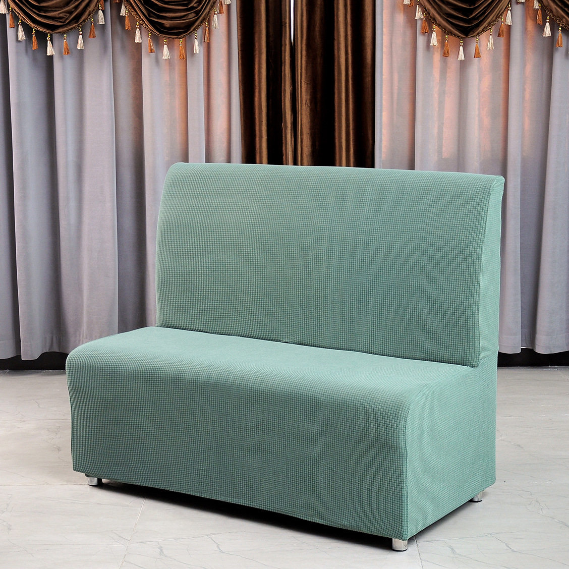 高靠背卡座沙发套罩笠全包万能套无扶手双人西餐厅奶茶店饭店汉堡