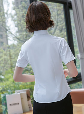 夏季女衬衫口袋女式长短袖白色