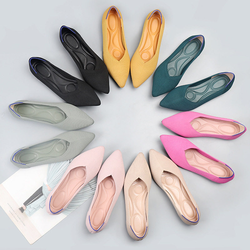 春秋软底蛋卷欧美王妃鞋飞织单鞋豆豆鞋平底大码女鞋针织尖头船鞋