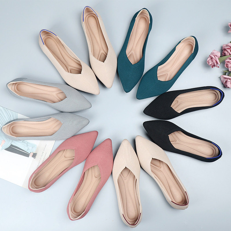 春秋软底蛋卷欧美王妃鞋飞织单鞋豆豆鞋平底大码女鞋针织尖头船鞋