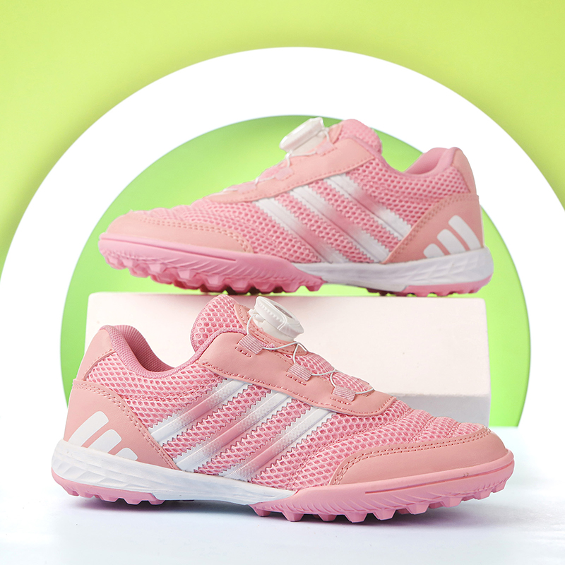 2023新款女孩足球鞋男女童旋转纽扣女生小学专用训练鞋tf碎钉短钉