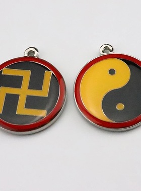 3CM黄铜双面江氏版蓝太极八卦万字符吊坠挂件一面万字一面太极