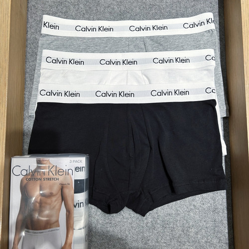 CK男士平角裤三条装棉质舒适纯色