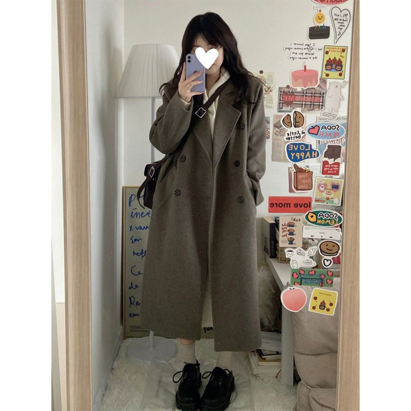 黑色毛呢外套女中长款加厚呢子大衣2026秋冬新款学生韩版宽松显瘦