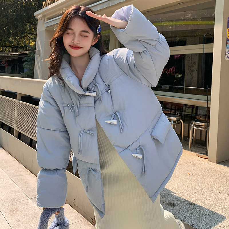 韩系羽绒棉服女短款2026年新款韩版宽松牛角扣棉衣外套现货款