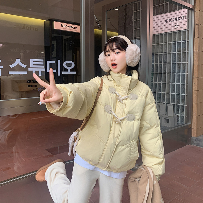 新款韩版牛角扣羽绒棉服女短款立领加厚棉袄冬季外套现货款