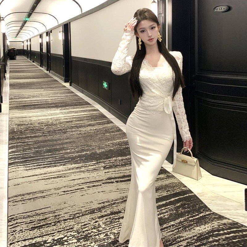 辣妹性感蕾丝上衣鱼尾半身裙两件套装御姐独特绝美小套装裙初秋季
