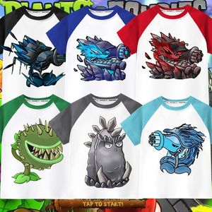 纯棉拼接色植物大战僵尸融合版大炮射手童装男女童纯棉短袖T恤潮