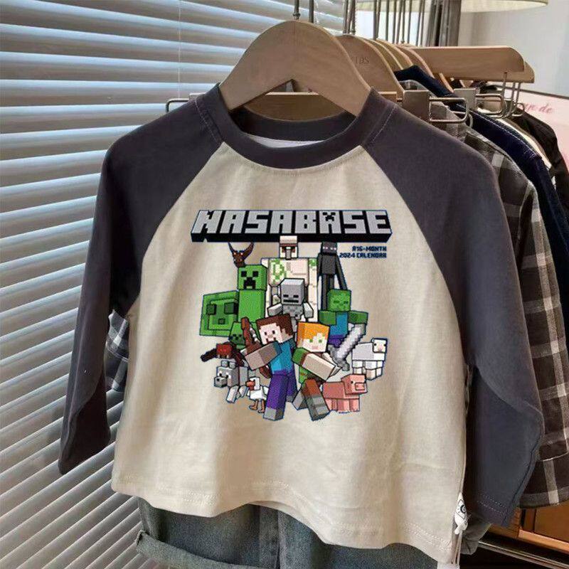 男女童我的世界印花上衣春秋款儿童百搭纯棉长袖T恤洋气外穿上衣t