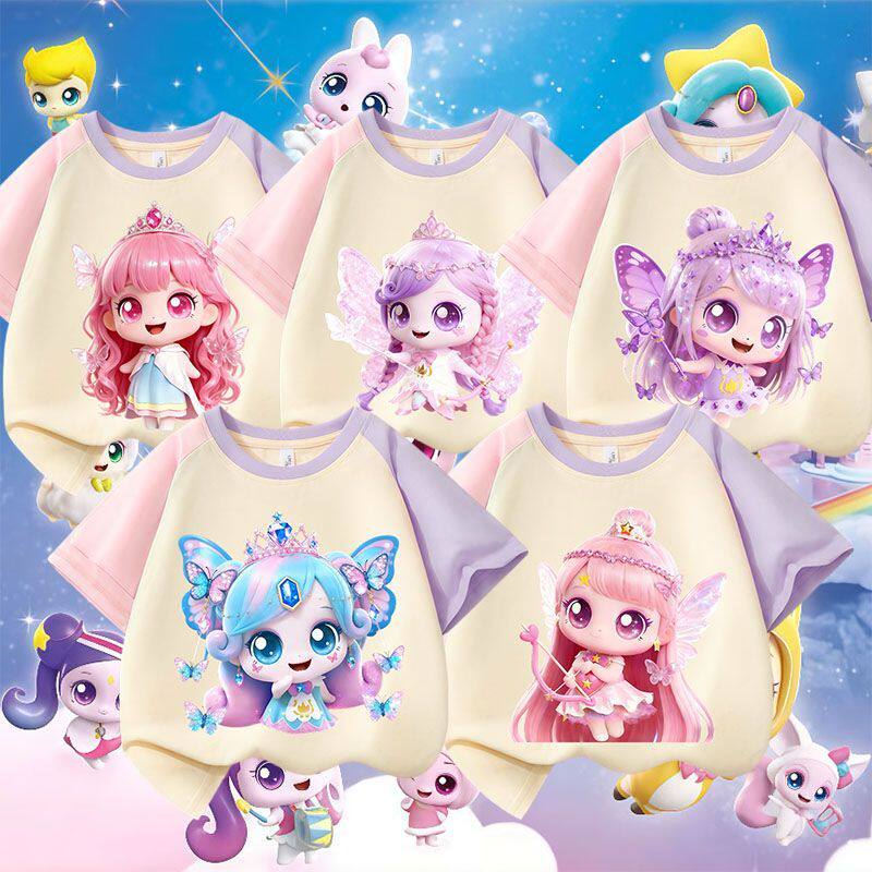 2026奇妙萌可新款双色拼接短袖爆款纯棉t恤儿童上衣女童打底衫夏