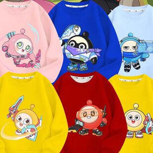 蛋仔派对艾比卡通印花春秋季新款男女童纯棉薄款卫衣休闲长袖上衣