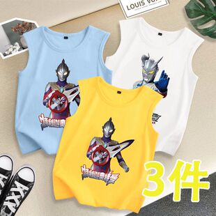 t恤男孩内穿坎肩夏装 纯棉无袖 薄款 儿童背心2026新奥特曼男童夏季