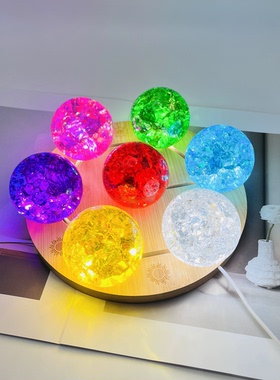 LED实木灯座发光底座摆件圆形实木灯光底座水晶球发光底座摆件