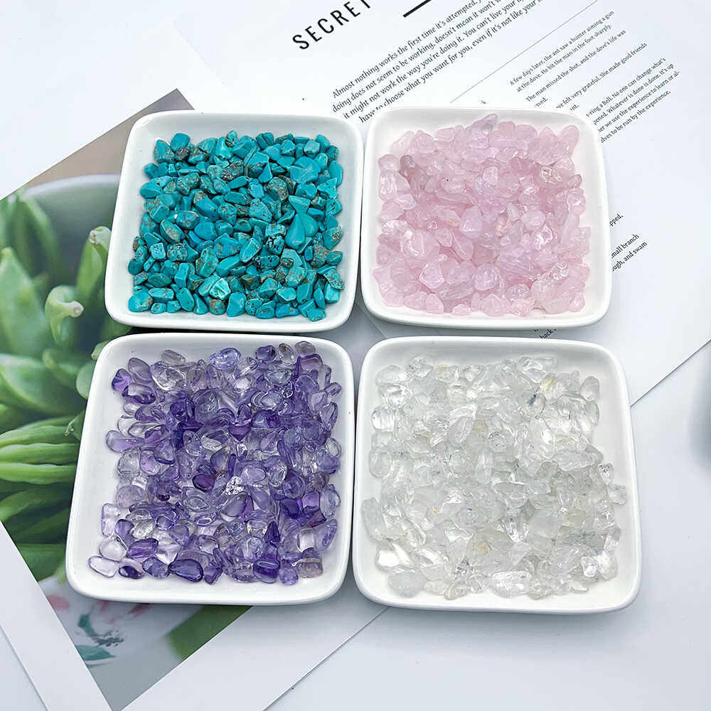 天然水晶碎石消磁首饰手链黄白粉紫色鱼缸造型碎石盆栽装饰小石头