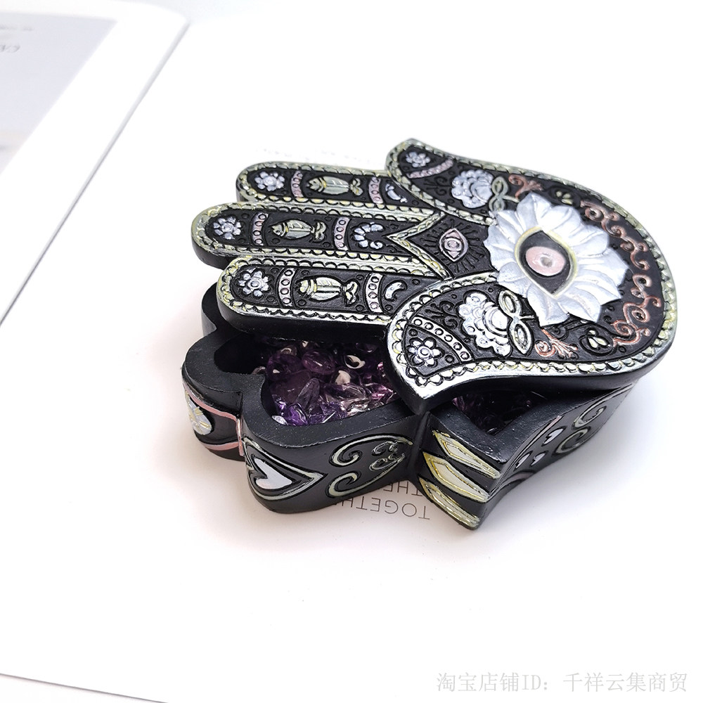 法玛蒂之手幸运水晶碎石消磁净化盒树脂工艺品桌面摆件