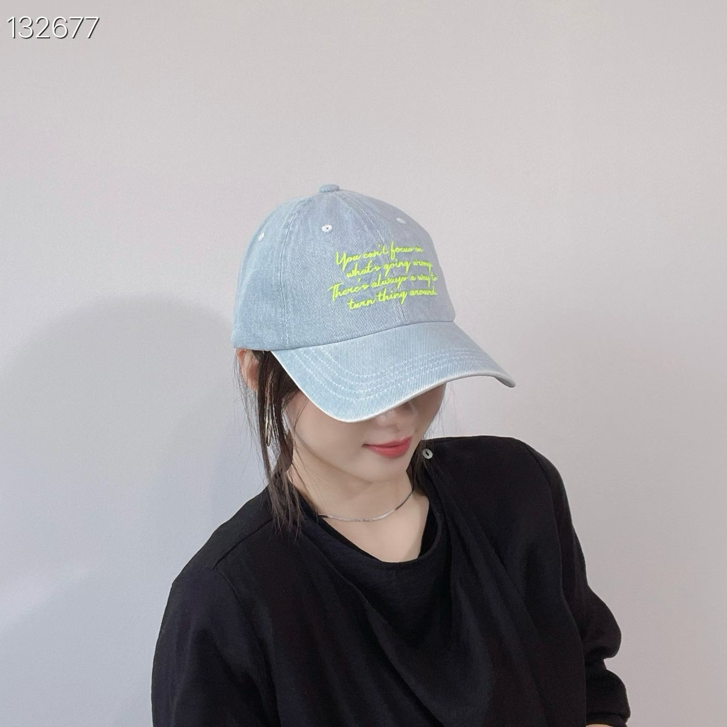 牛仔质地 棒球帽LovelyHat东大门代购 刺绣字母荧光色 女帽子3