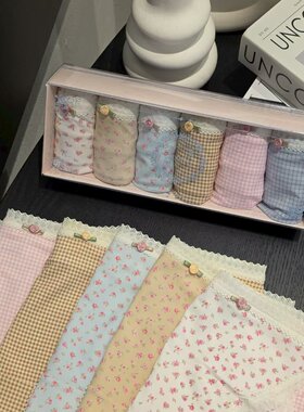 内裤Flora 女士均码韩国东大门代购  碎花格子图案 一盒春新款3