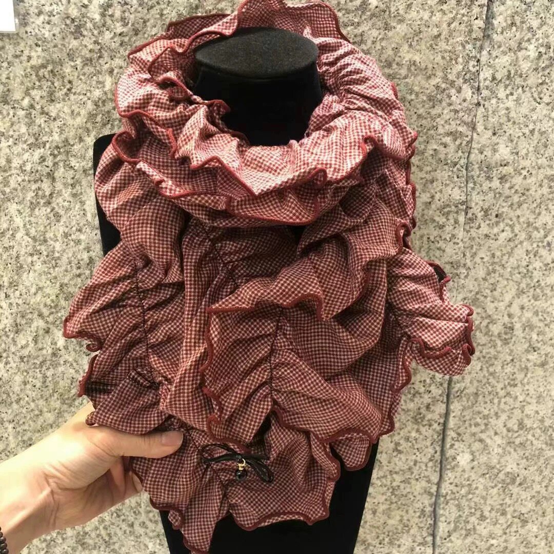 围巾wing韩国东大门代购时尚拼色条纹 格子百褶新年红色百搭 围脖