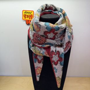 保暖款 围巾 拼色条纹 时尚 植物花卉图案 围脖wing东大门代购