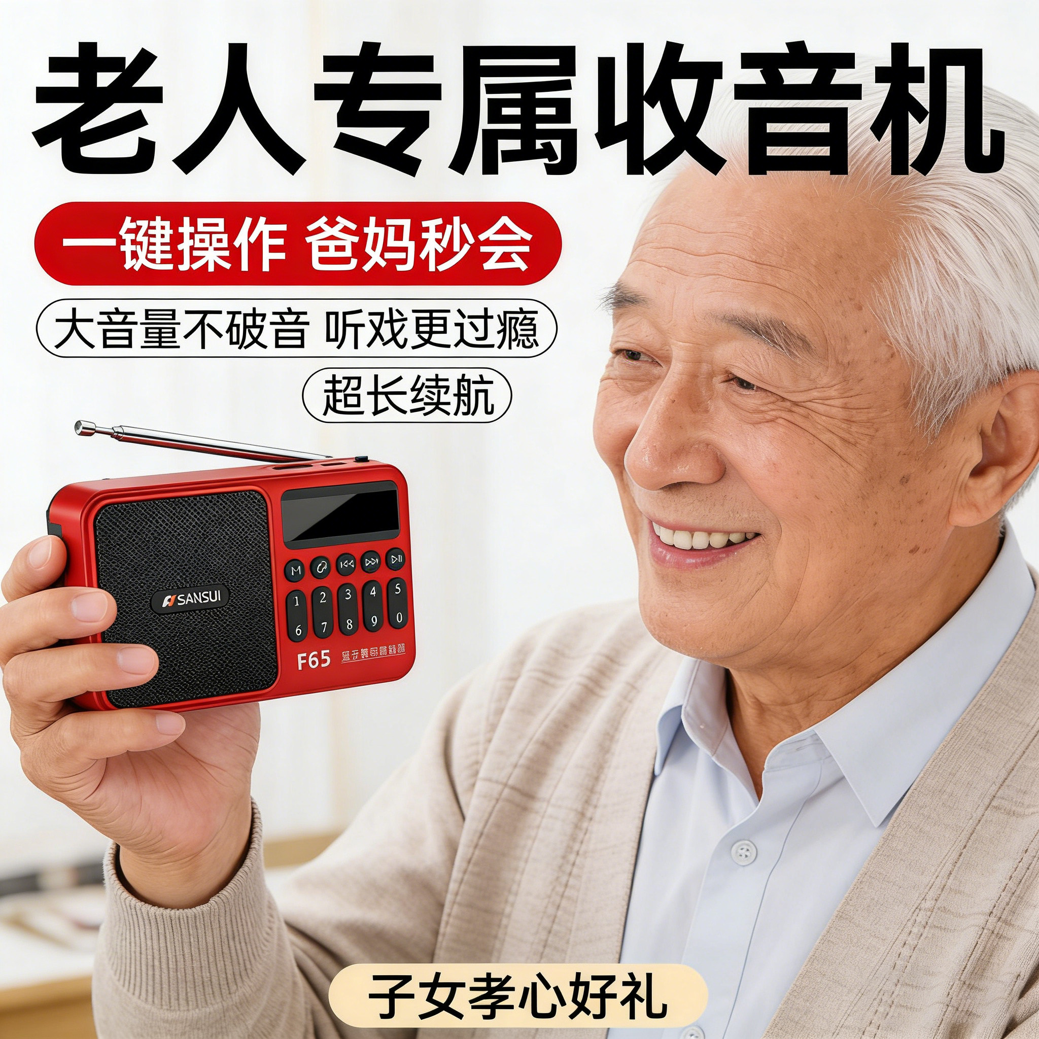 山水F65调频FM收音机蓝牙音箱支持U盘内存卡老人听戏机MP3播放