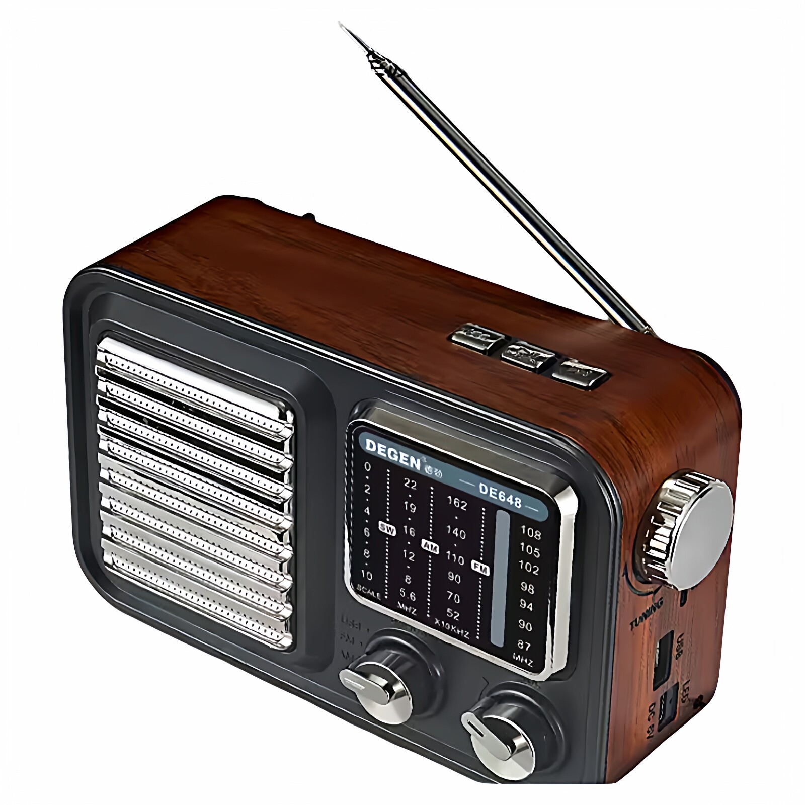 新款德劲DE648全波段收音机支持蓝牙内存卡老人听戏机指针式调谐