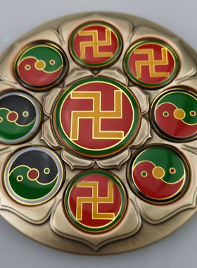 9公分黄铜潘氏八宫补角盘乾坤艮兑离砍巽震万字福太极八卦摆件