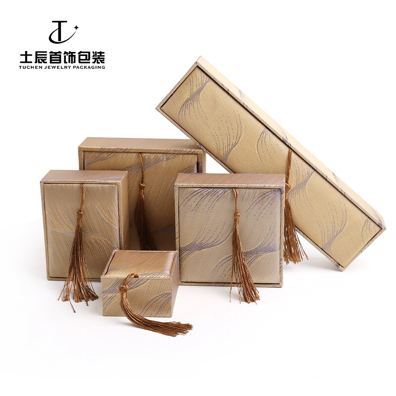 锦盒复古首饰盒流苏金羽毛饰品收纳盒发簪包装翡翠珠宝盒定制LOGO