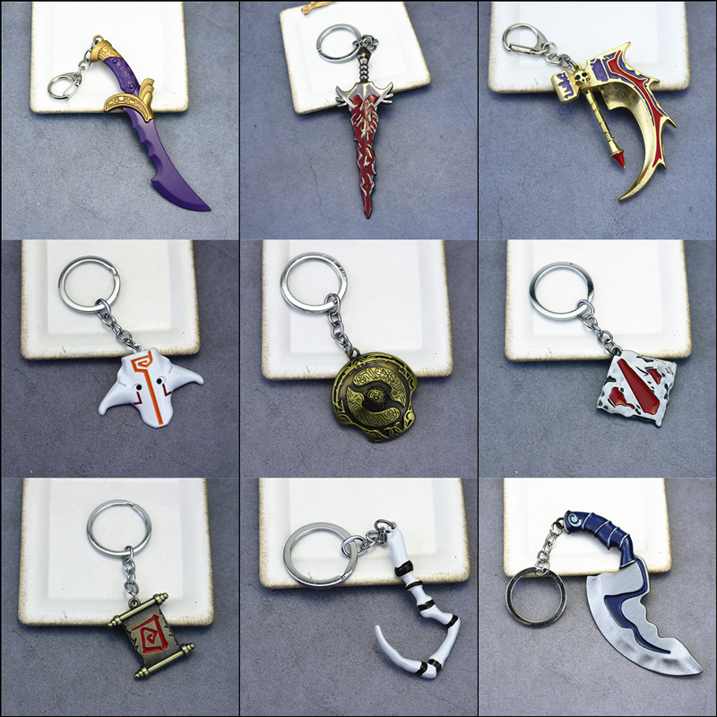 游戏周边屠夫剑圣金属武器钥匙链挂扣圈daota2挂件刀嗒盾牌男饰品
