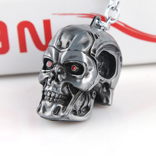 电影周边The Terminator终结者t800骷髅头合金立体钥匙扣圈男挂件