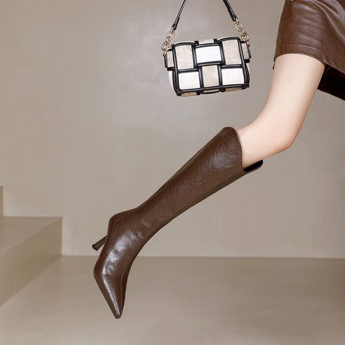 可开发票棕色尖头长筒靴