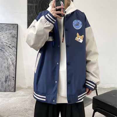 港风拼接青年情侣大码飞行员夹克