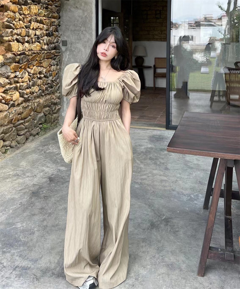 气质露肩雪纺连体裤阔腿裤套装