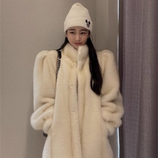 大衣 时尚 年轻款 时髦小香风毛毛外套女秋冬甜美显瘦仿水貂毛泡泡袖