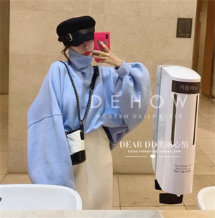女装 韩国东大门春装 加绒卫衣时尚 爆款 上衣 宽松慵懒风高领秋冬款