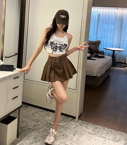 2023夏季百褶裙半身裙吊带两件套