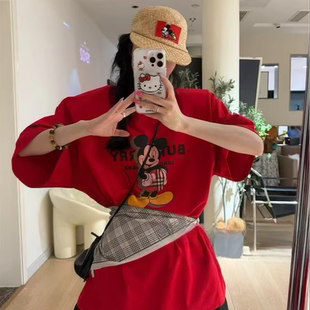 夏季 美式 爆款 宽松纯棉短袖 洋气百搭卡通慵懒风上衣 t恤女2025新款