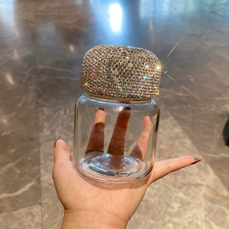 玻璃杯女高颜值迷你镶钻牛奶水杯