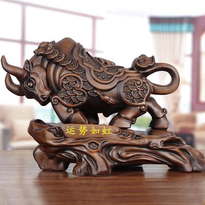 实木雕招财牛摆件办公室老板桌装饰工艺品牛年吉祥物公司开业礼品