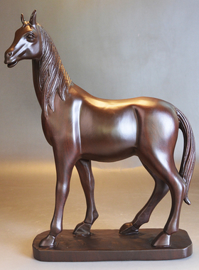 黑檀木雕生肖马摆件实木马到成功家居书房办公桌面装饰红木工艺品