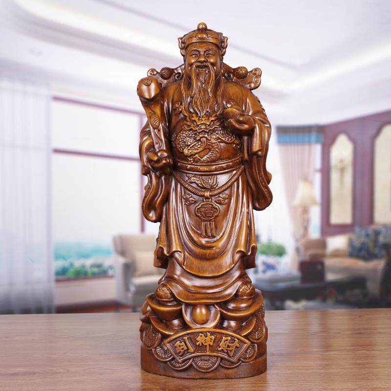 招财神爷摆件实木雕刻佛像装饰家居供奉财神到公司店铺开业工艺品