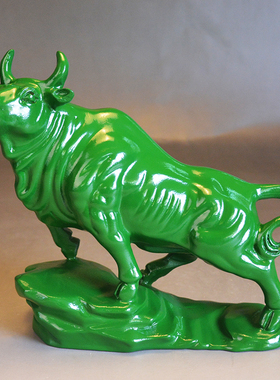 绿色木雕摆件工艺品牛气冲天十二生肖牛家居客厅装饰乔迁礼品