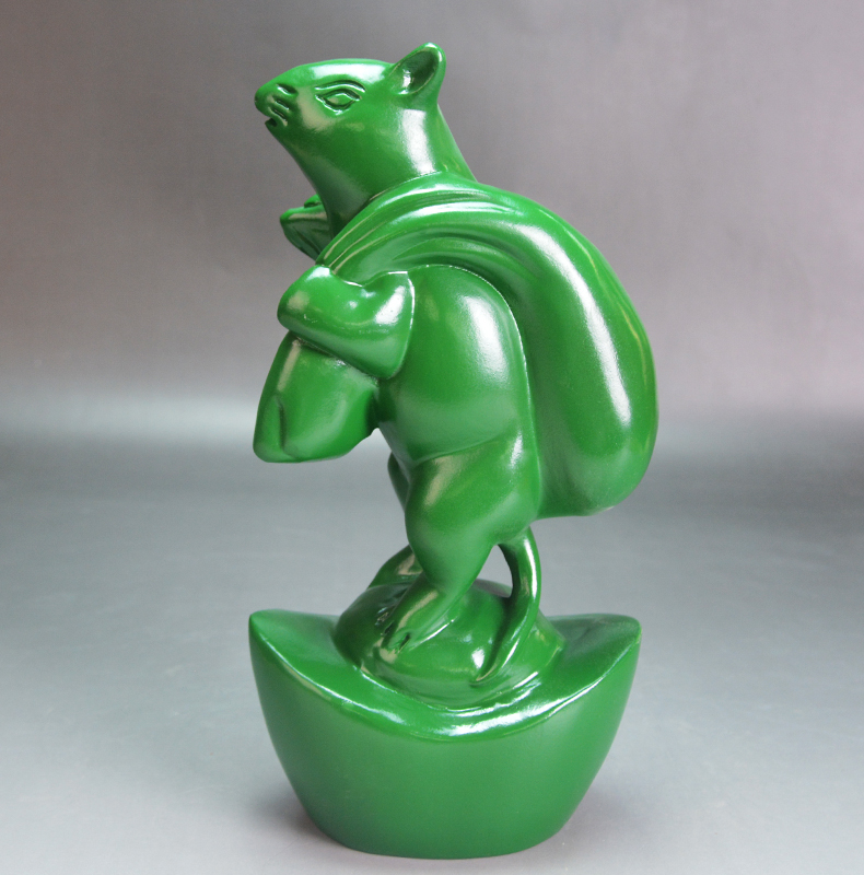 绿色木雕老鼠摆件十二生肖鼠把件实木文玩元宝鼠客厅装饰红木礼品