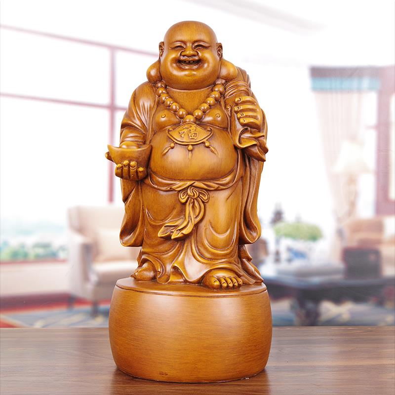 实木雕弥勒佛像摆件招财元宝笑佛像供奉家居用品客厅玄关开业礼品