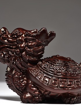 黑檀木雕龙龟摆件实木质龙头龟玄武家居办公室送礼装饰红木工艺品