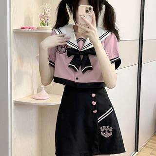 韩高学院风制服女生活泼减龄套装裙水手服jk短袖甜美粉色两件套夏
