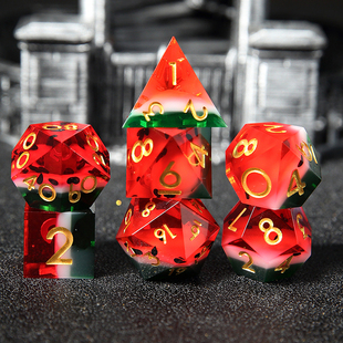 新款 西瓜树脂尖角骰子跑团COC克鲁苏dnd7粒D20多面地下城桌游色子