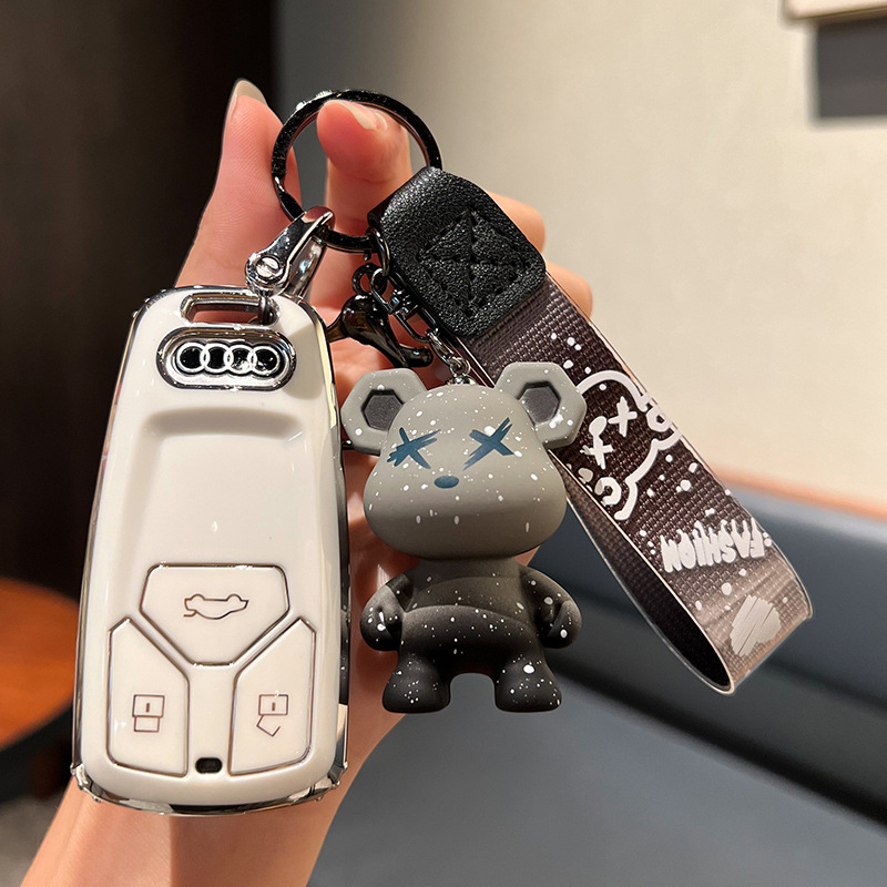 适用奥迪a5钥匙套q7女士tt专用S4女生S5女款女式可爱高档全包壳扣