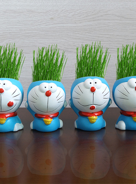 迷你植物绿色青草小盆栽草头娃娃哆啦梦小哆啦梦叮当猫情思草绿植