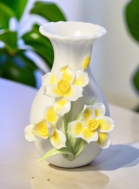 德化陶瓷手捏花朵艺术摆件创意家居插花装饰品陶瓷花水仙花瓶